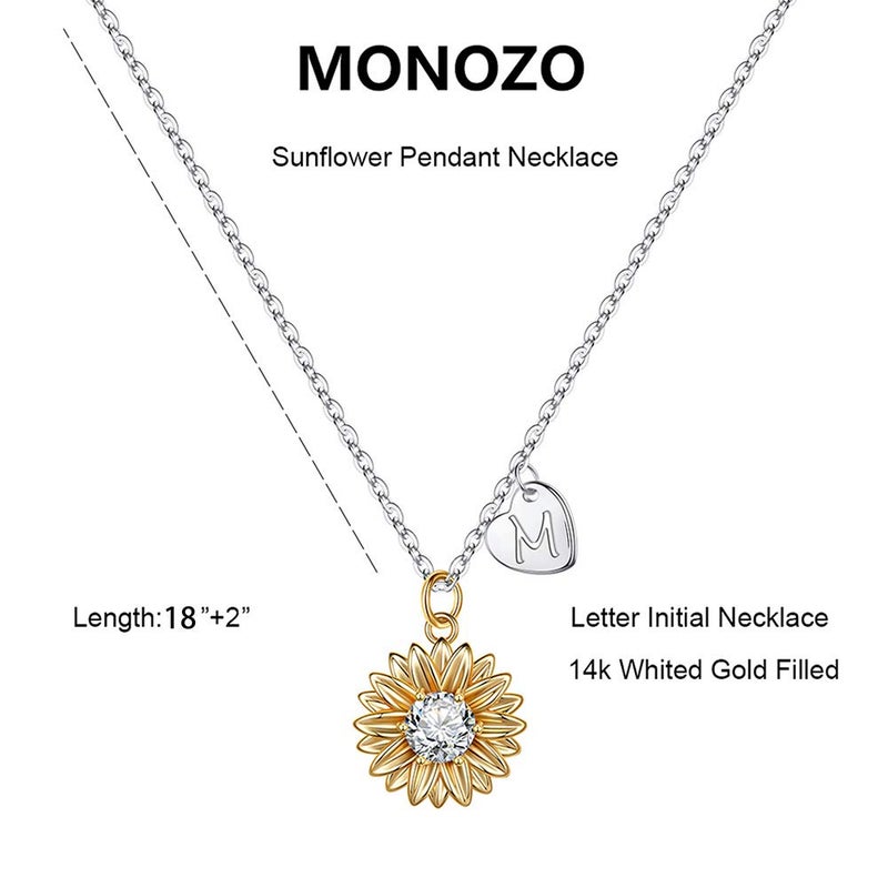MONOZO Initial Sunflower Necklace for Women Trendy, 14k Gold Plated Sunflower Necklace M Pendant CZ Heart Letter Initial Necklace You are My Sunshine Sunflower Gifts Gold Jewelry - Image 2